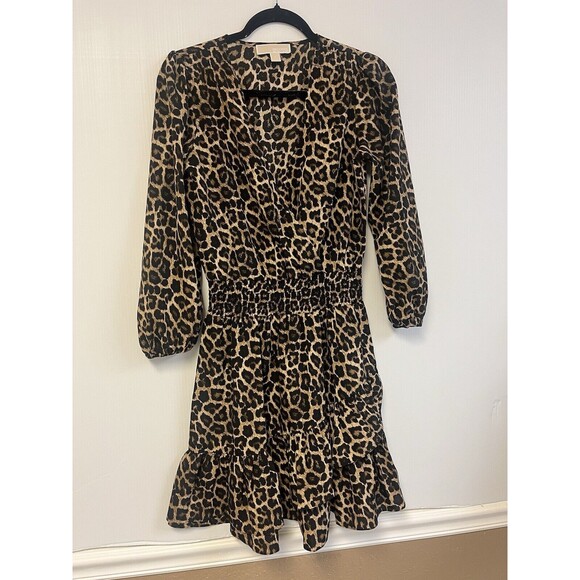 MICHAEL Michael Kors Womens Julia Animal Print Tiered Dress Dark Leopard Small - Picture 4 of 8